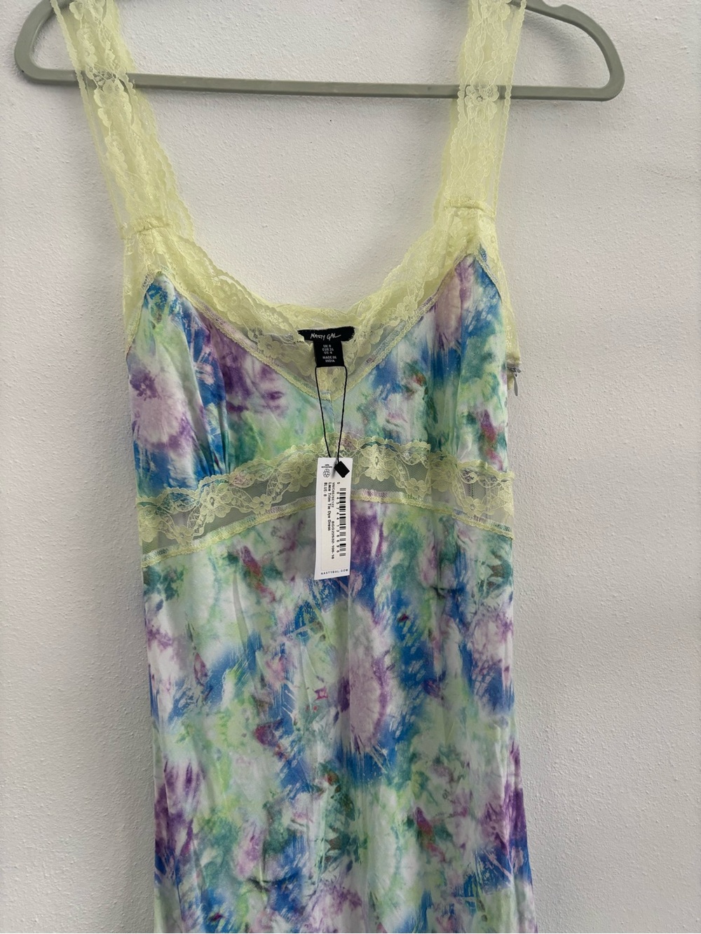 Nasty Gal Pastel Tie-Dye Lace-Trim Slip Dress — Yellow Lace